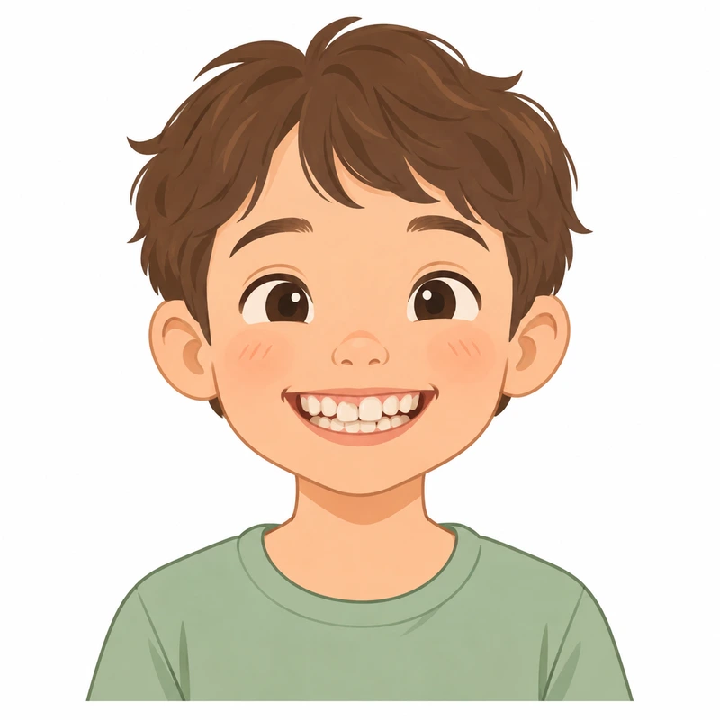 前歯が少し重なって生えている子どもの笑顔のイラスト